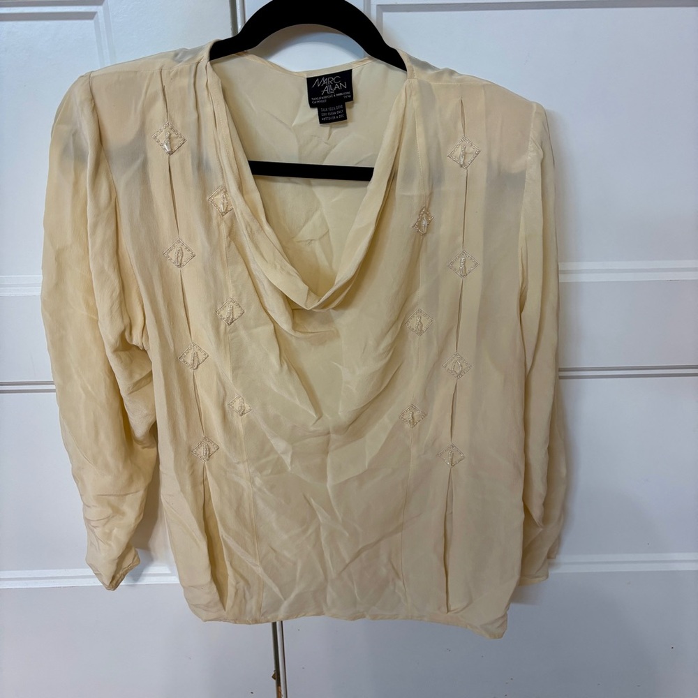 Marc Allan Silk Cream Draped Ruched Blouse